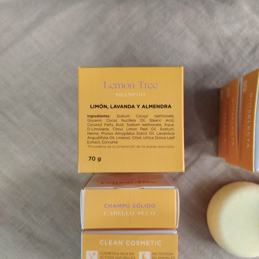 Champu sólido ecológico Lemon Tree "Cabellos secos". Pastilla 70 gr. (Alfamén. Zaragoza)
