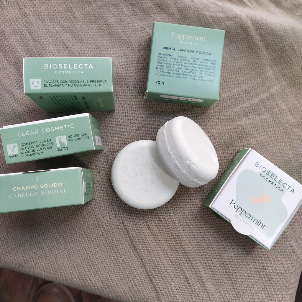 Champu sólido Peppermint "Cabellos normales". Pastilla 70 gr. (Alfamén. Zaragoza)