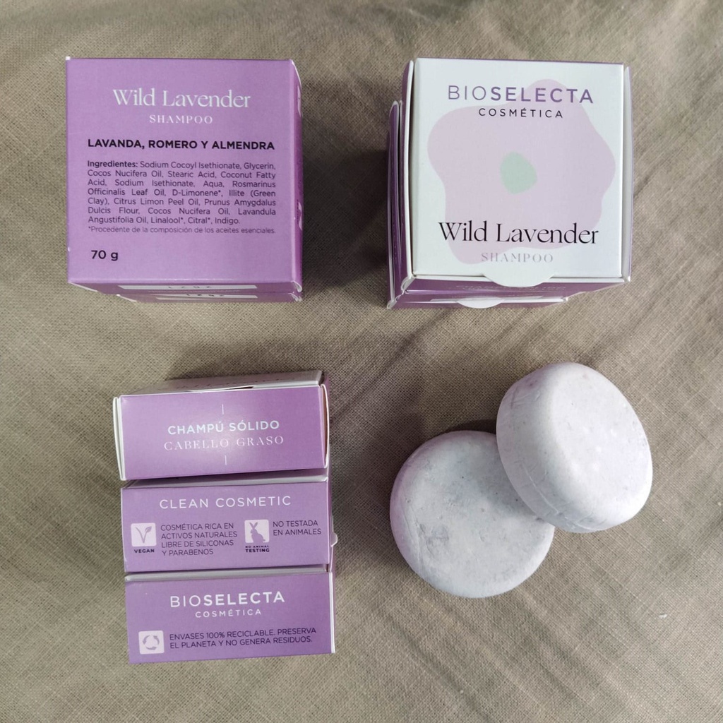 Champu sólido Wild Lavender "Cabellos grasos". Pastilla 70 gr. (Alfamén. Zaragoza)