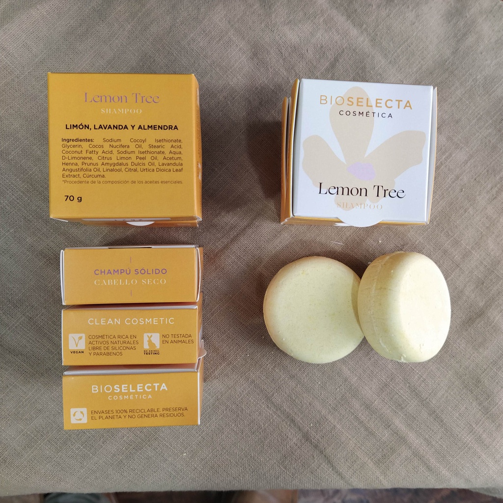 Champu sólido Lemon Tree "Cabellos secos". Pastilla 70 gr. (Alfamén. Zaragoza)